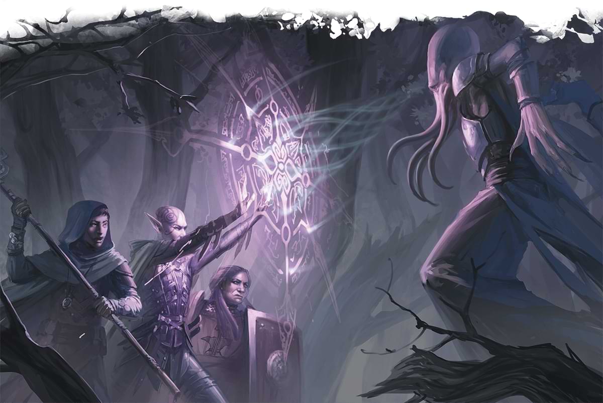 A band of adventurers fends off a mind flayer