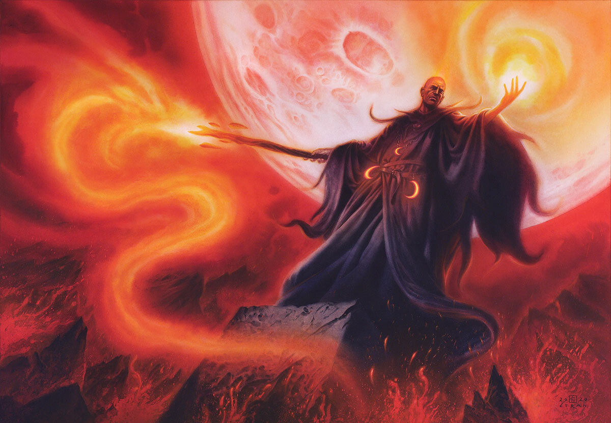 A lunar sorcerer channeling the power of Krynn's red moon