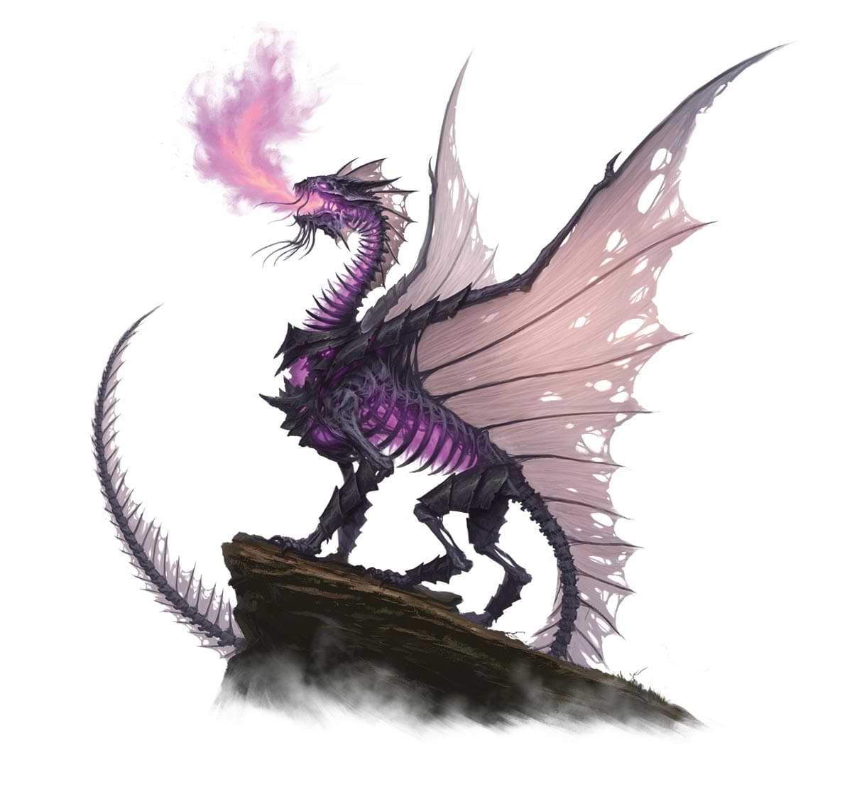 A greater death dragon burning with purple flames