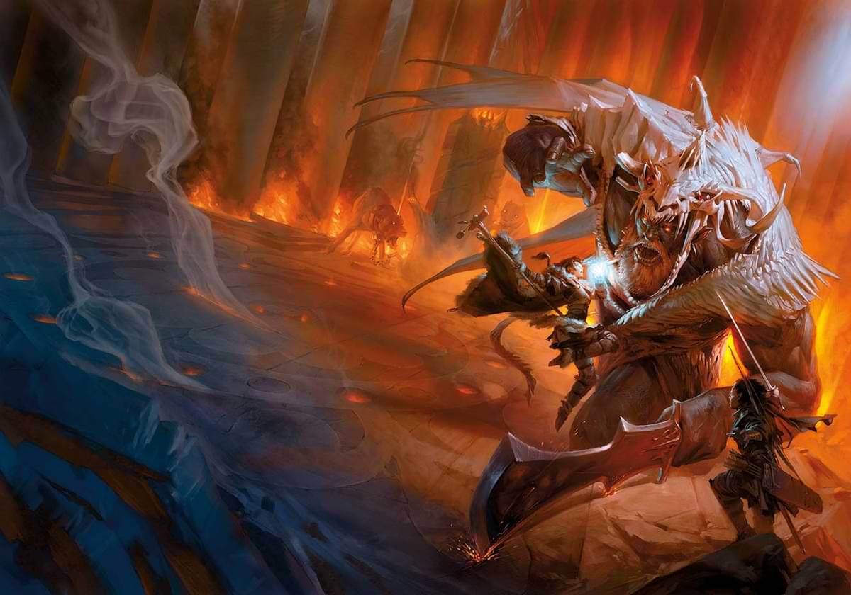 Cover art for the Player's Handbook depicts adventurers fighting a giant in a fiery lair