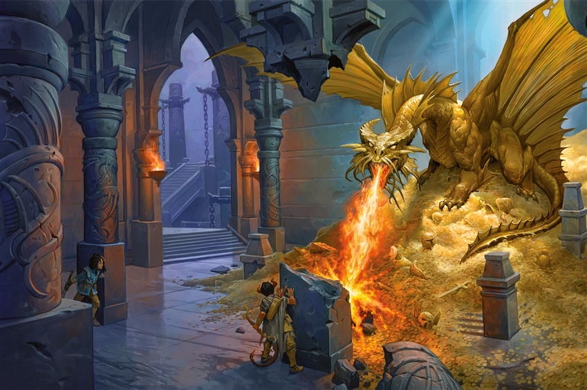 A gold dragon guards a pile of golden dragons.