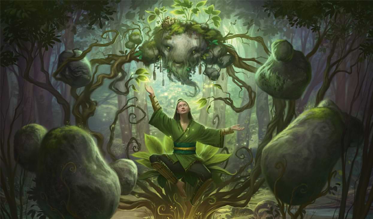 A druid channeling nature magic to grow vines