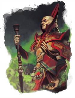 A red wizard holding a staff