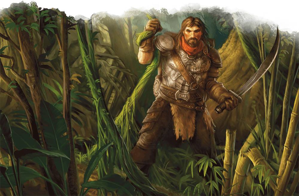 An adventurer exploring the jungle for plants