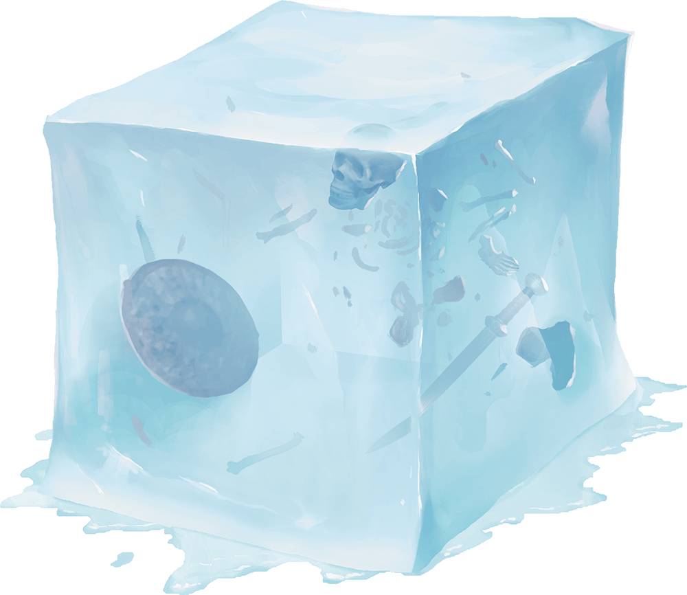 A gelatinous cube dissolving a dungeon goer