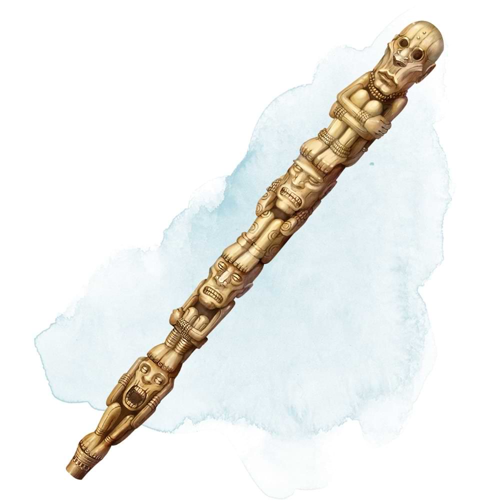 A wooden rod carved with tribal markings