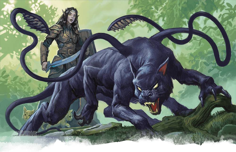 A ranger and her displacer beast companion