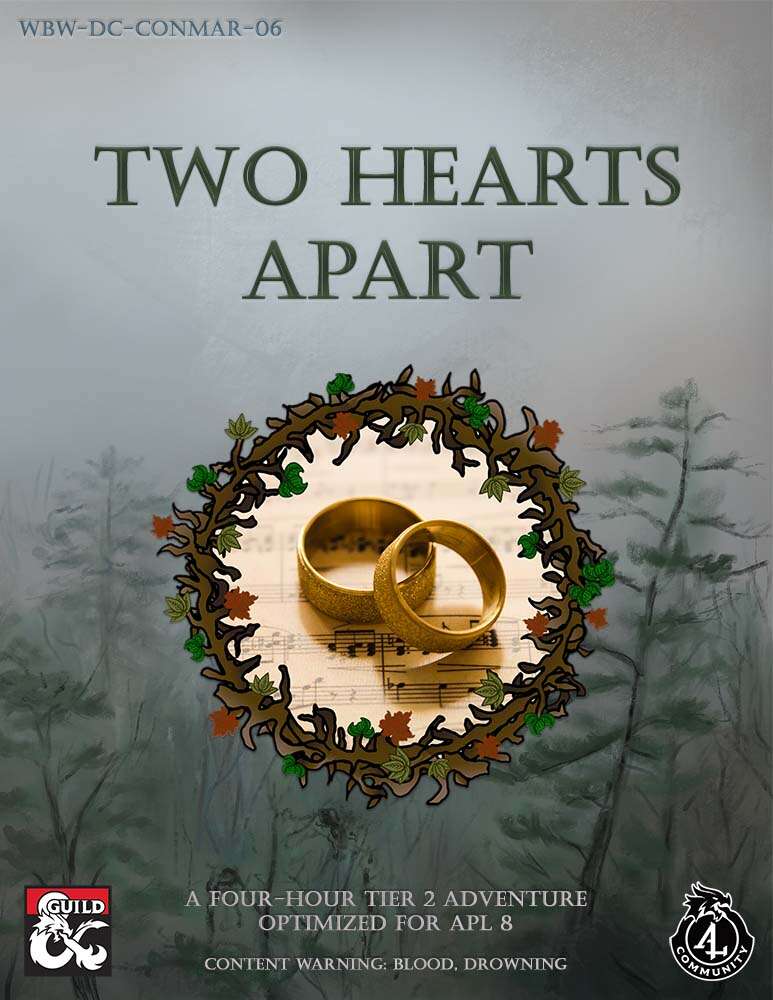 Two Hearts Apart book cover showing two gold rings encircled by a circle of twigs.