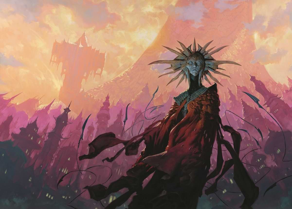 The Lady of Pain stands before Sigil, a circular city