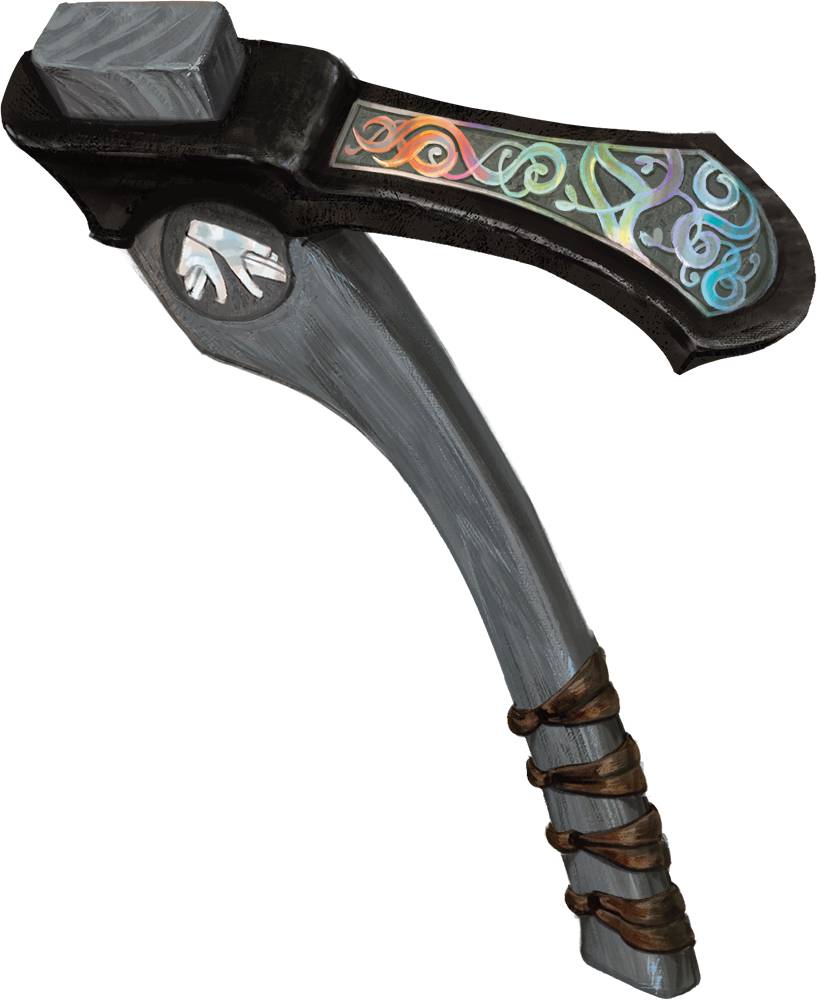 A handaxe with glowing runes