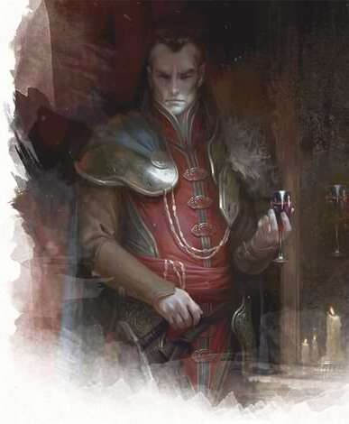 Strahd poses in noble, red clothing