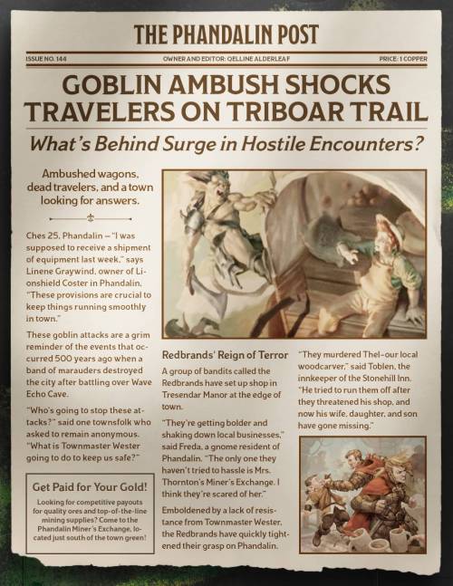 A newspaper from the Phandalin Post. 