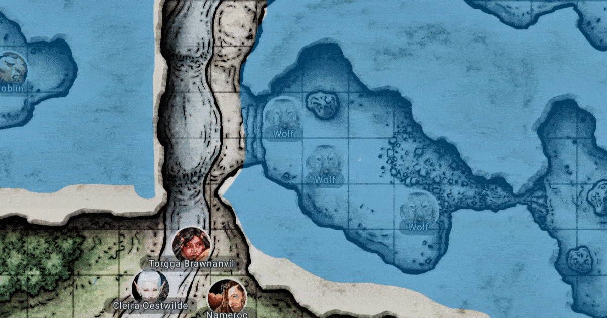 Gif of D&D Beyond Maps Fog of War tool. As players move, the DM can erase the fog of war to reveal areas that they couldn't see initially.