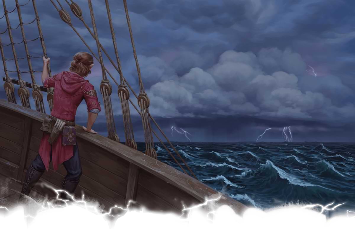 An adventure aboard a ship looks on a storm approaches
