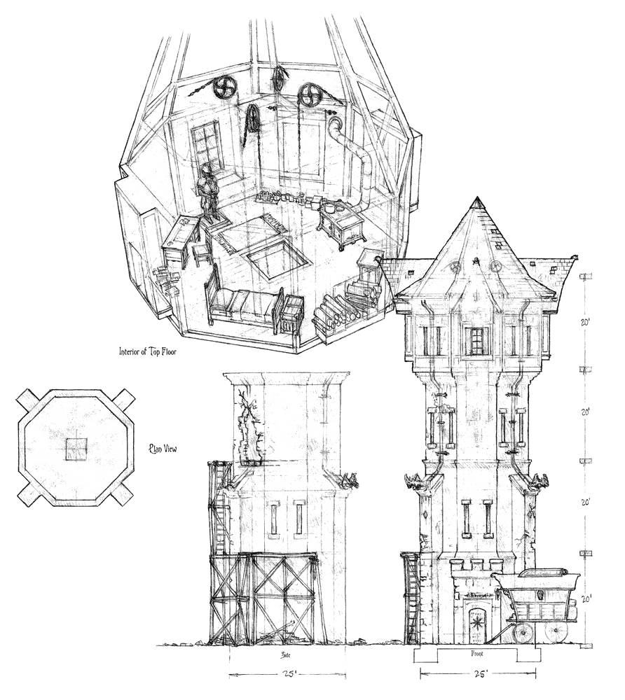 A blueprint diagram of van Richten's tower
