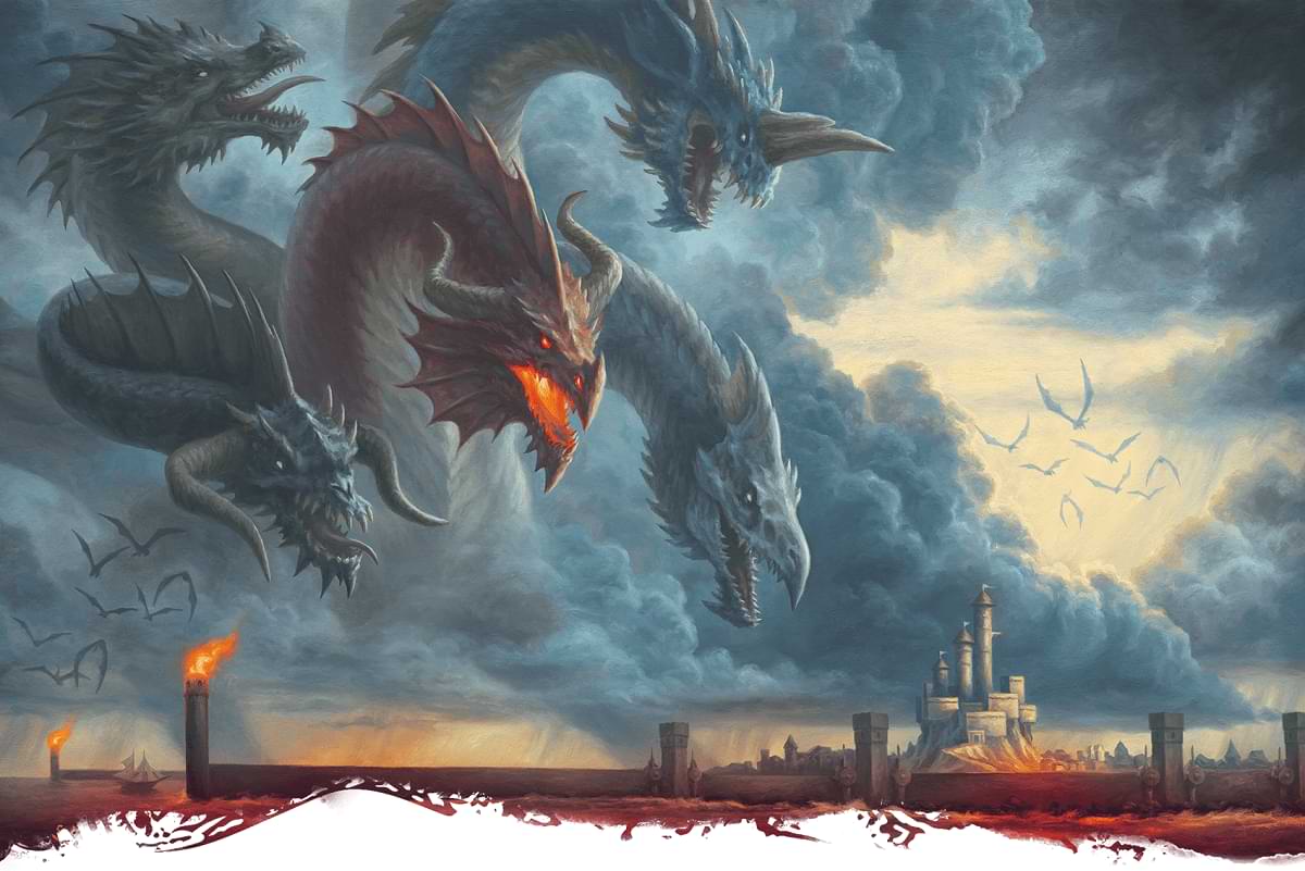 The Dragon Queen Takhisis looms over a city