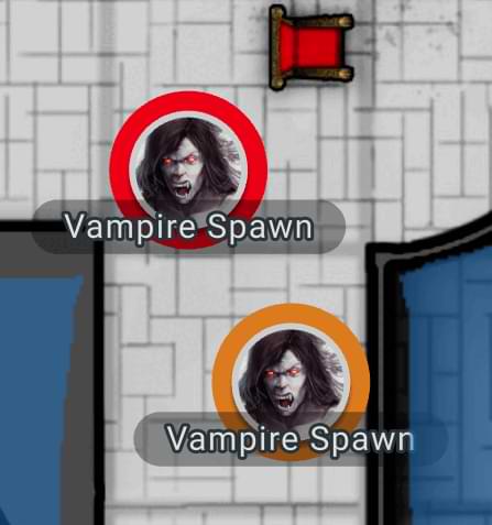Two vampire spawn tokens in the Maps tool but with different names
