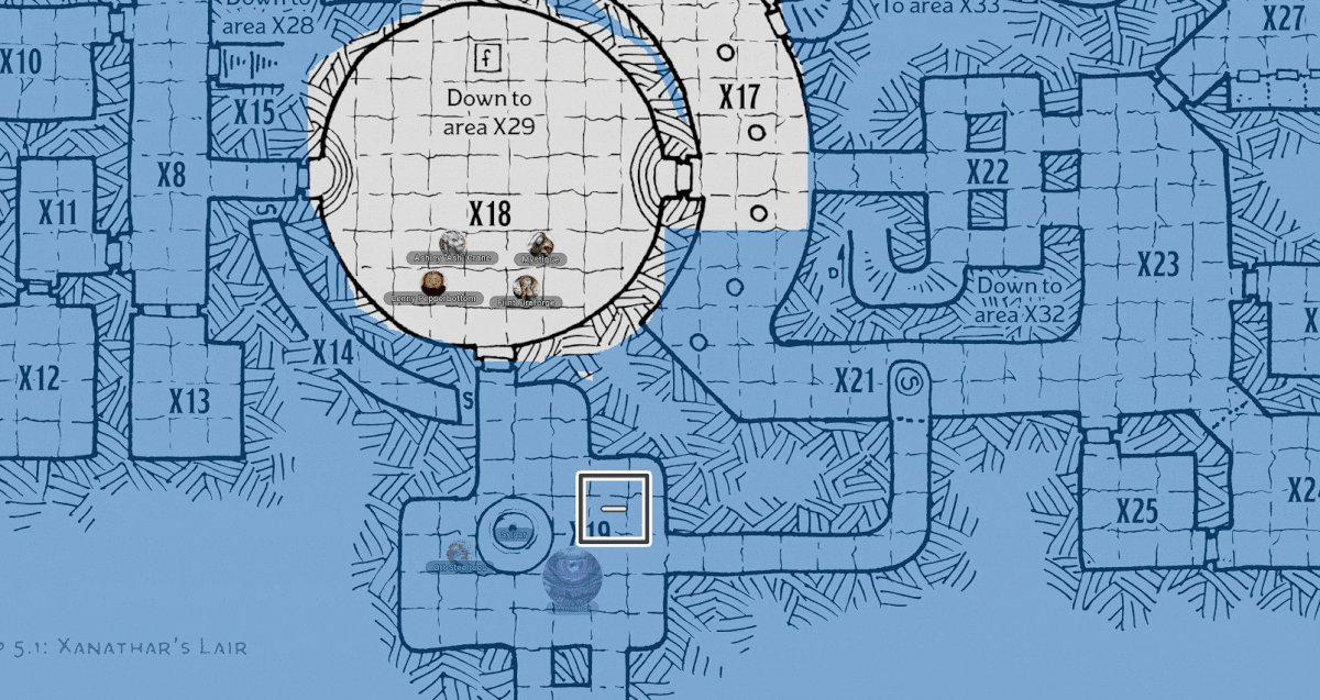 A gif of a party encountering Xanathar in his lair using the Maps tool. 
