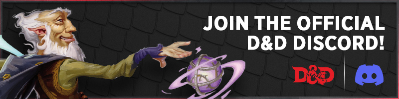 A gnomish mage holds his hand over a purple orb. Text reads, Join the official D&D Discord!