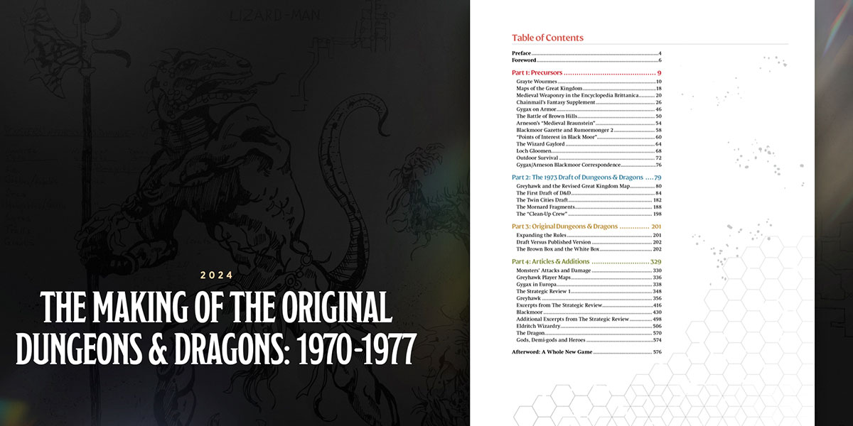 The table of contents for The Making of the Original Dungeons & Dragons: 1970-1977.