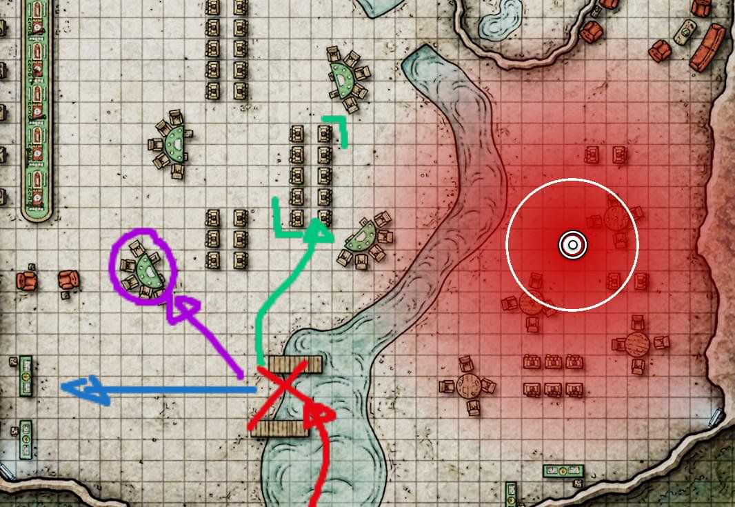 A marked up map showing the ping tool in action
