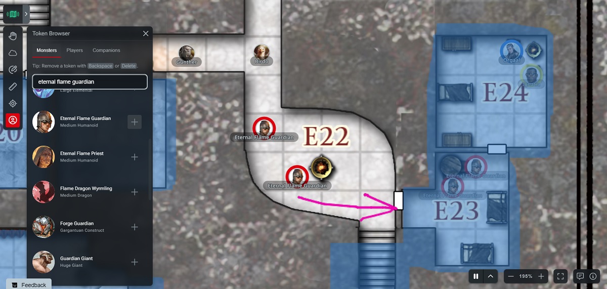 A screenshot of a virtual tabletop being used to run Princes of the Apocalypse