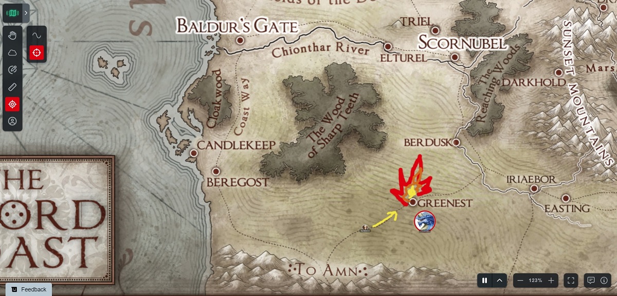 A screenshot of a virtual tabletop being used to run Tyranny of Dragons