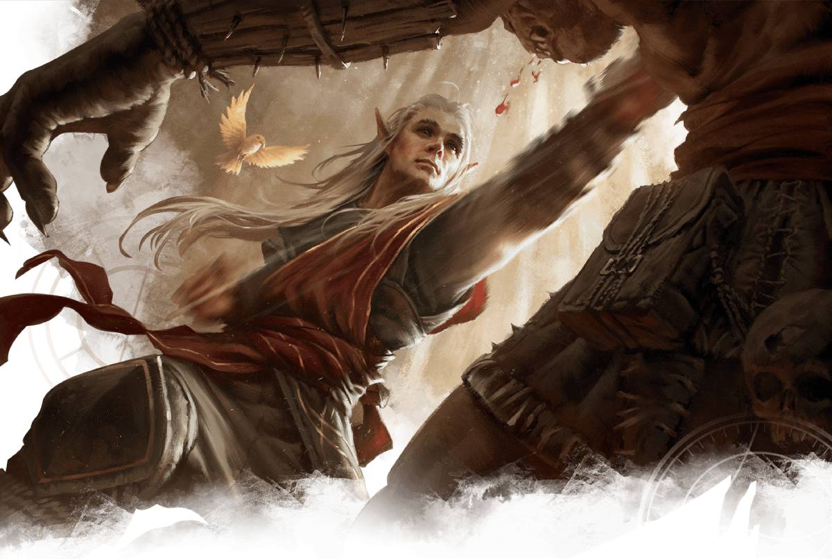A monk strikes their opponent in the chest with a swift blow