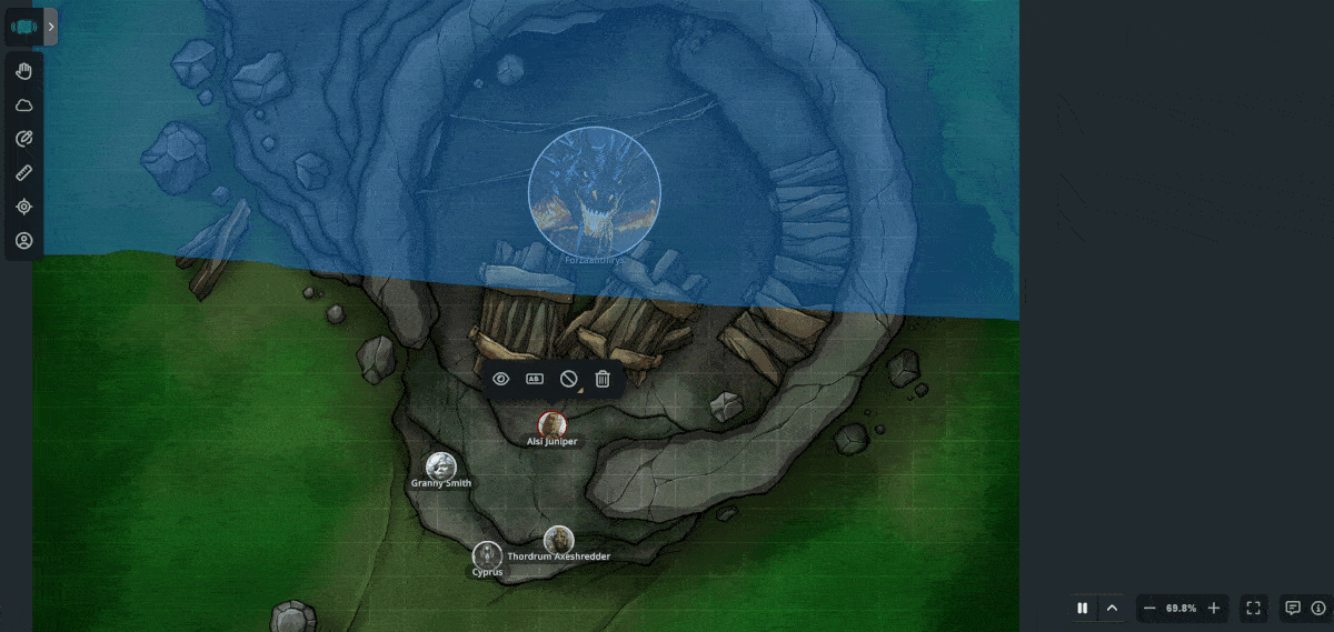 Player characters facing off against Forzaantirilys in the D&D Beyond Maps VTT.