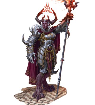 An armored devil holding a flaming spear.