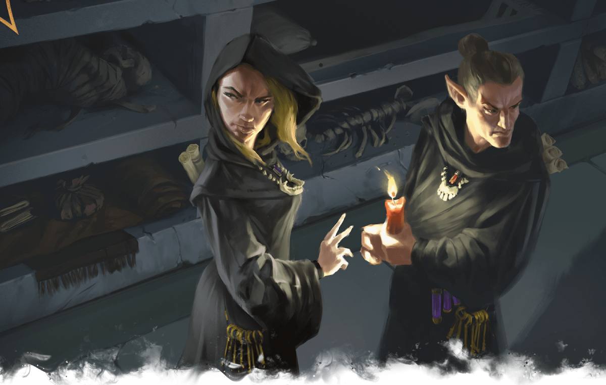 VECNAN CULTISTS KEEP A REPOSITORY OF INFORMATION AND SCROLLS IN A MAKESHIFT LIBRARY IN THE CATACOMBS
