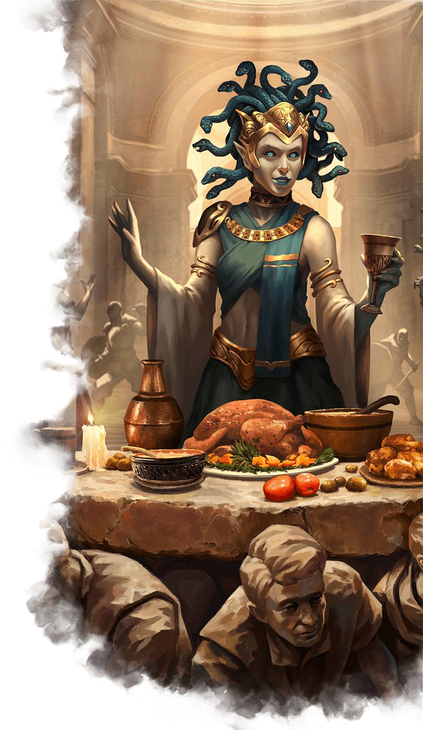 A medusa surrounded by statues of defeated adventurers.