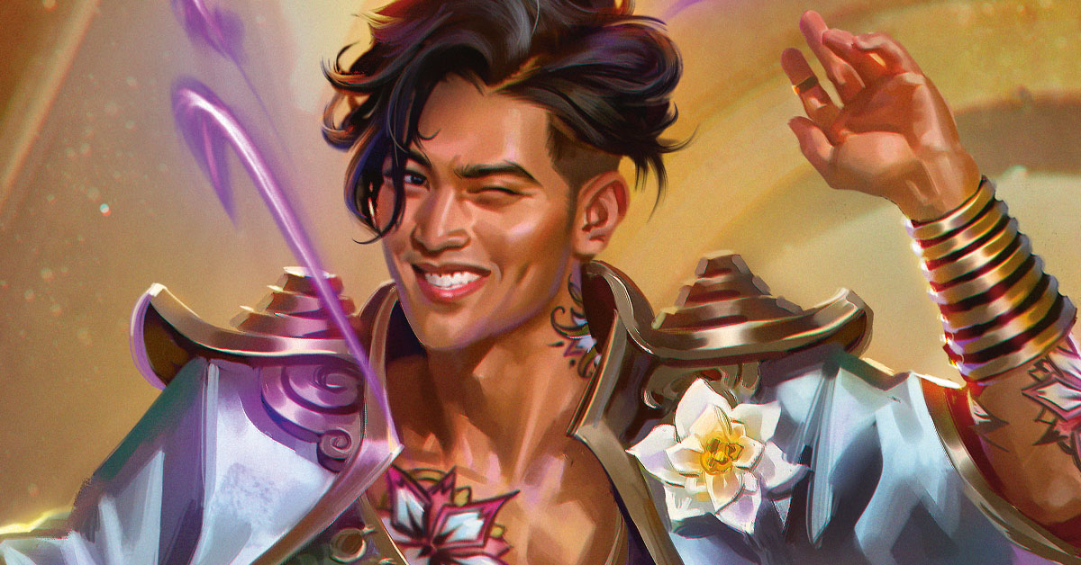 Magic emanates from a joyful, dancing bard.