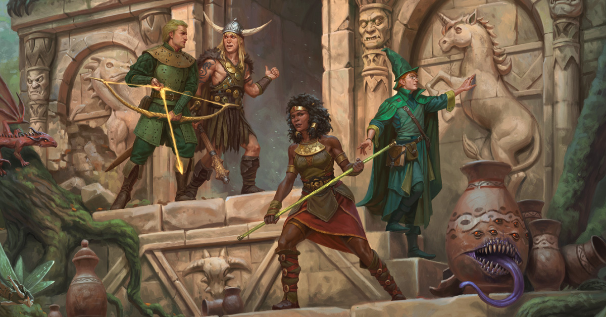 A group of adventurers explore ancient ruins.