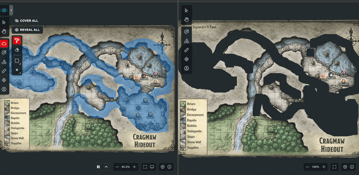 A gif of the D&D Beyond Maps VTT in Spectator mode