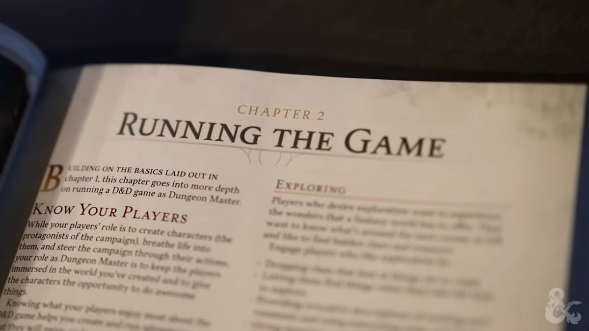 A picture of the Running the Game chapter from the 2024 Dungeon Master's Guide