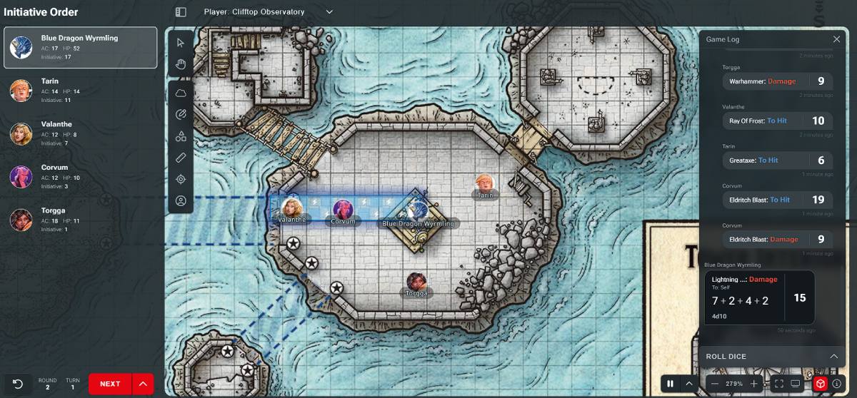 A view of the D&D VTT interface in Maps