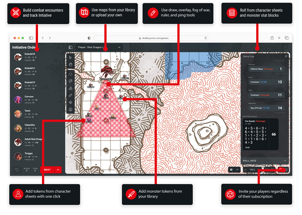 A graphic highlighting the features of the Maps D&D VTT