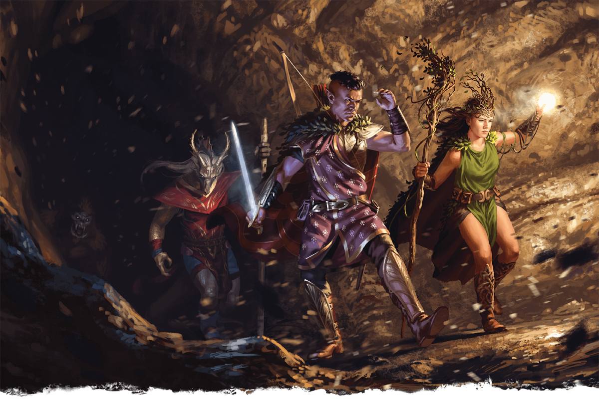 Three adventurers brave the howling winds of Pandemonium in search of Howler’s Crag.