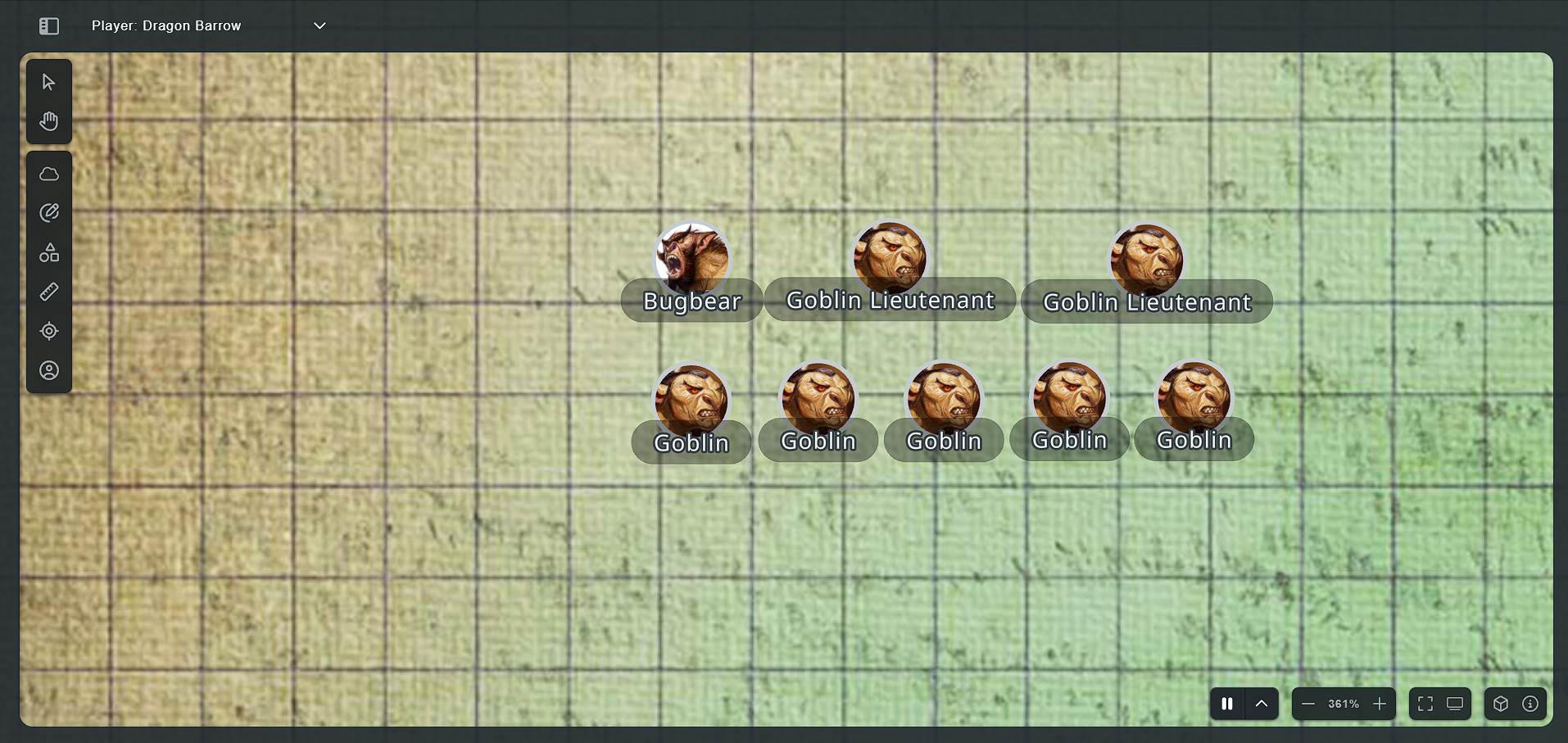 A screenshot of monster tokens including a bugbear, as well as various goblins.