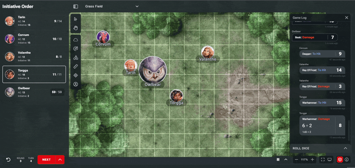 A gif of how to roll from a monster's stat block on the D&D Beyond Maps VTT.
