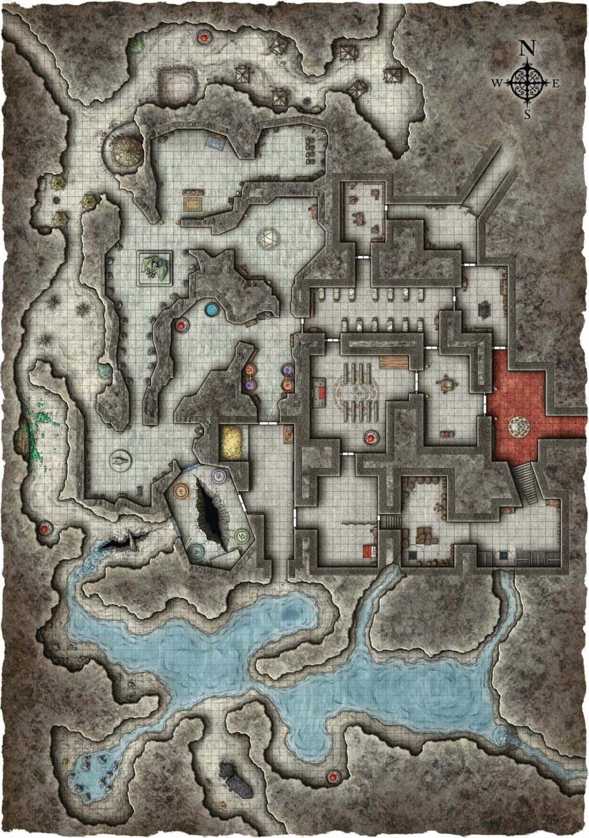A top-down map of a dungeon