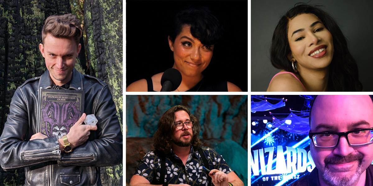 Headshots of Dicecream Sandwich, Mayanna Berrin, David Tilstra, Persephone Valentine, and Matt Tabakthrough