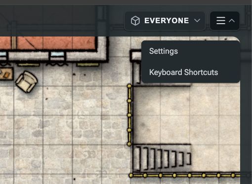 A screenshot of D&D Beyond Maps VTT's hamburger menu