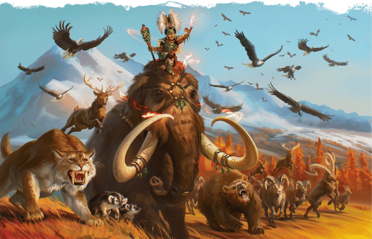 A druid calls on animals of the hills and mountains to aid her cause