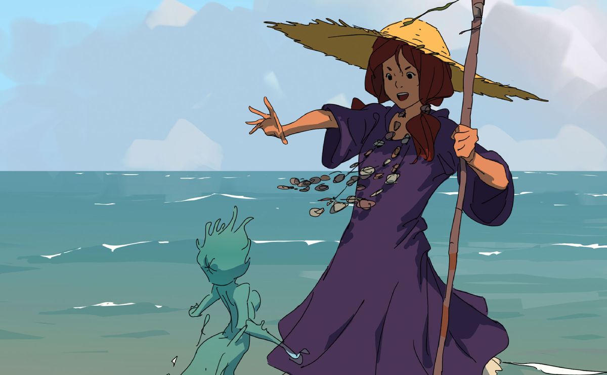 An adventurer summoning a water spirit.