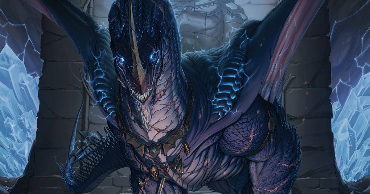 An Ancient Blue Dragon crackling with electricity