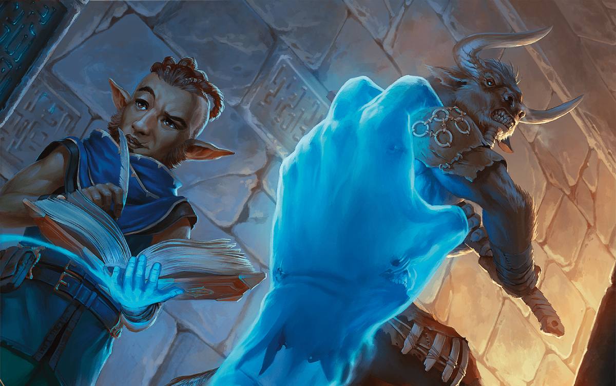 The Wizard Bigby uses his signature spell, Bigby’s Hand, to prevent interruptions to his research