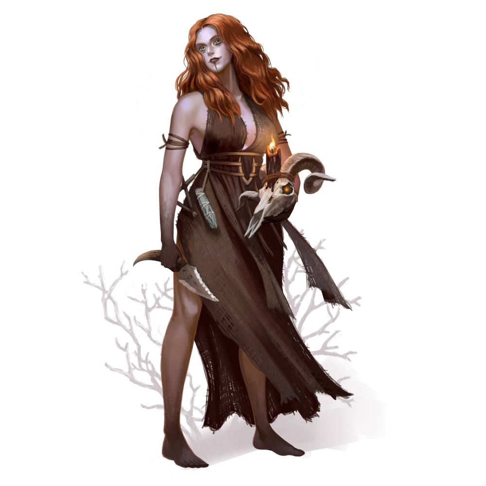 A warlock holding the skull of an animal