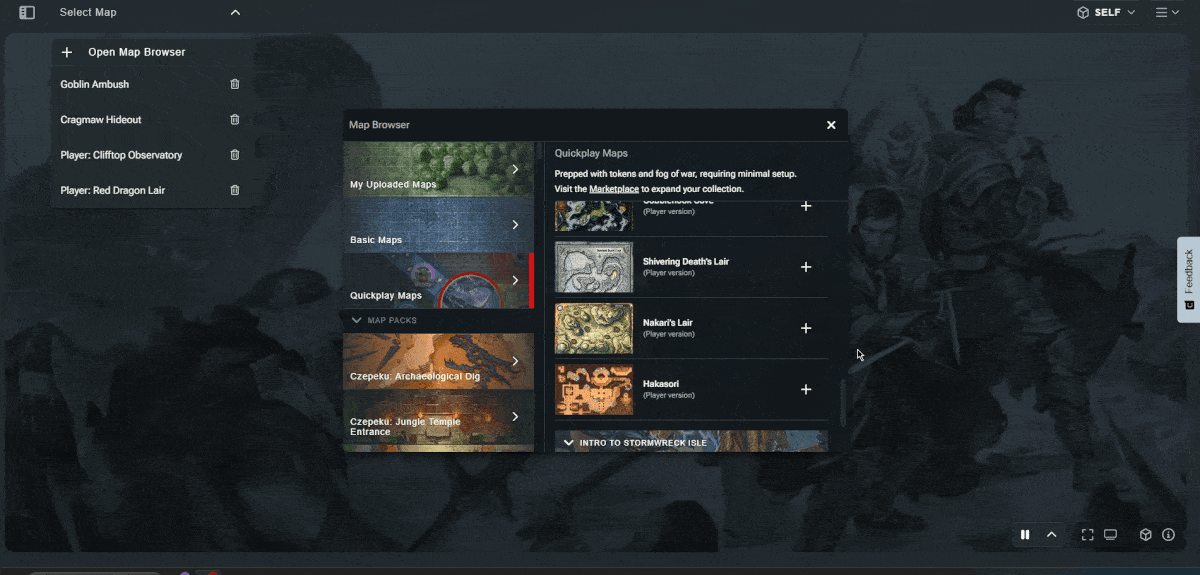 A gif showing the Maps VTT quickplay maps in Shivering Death